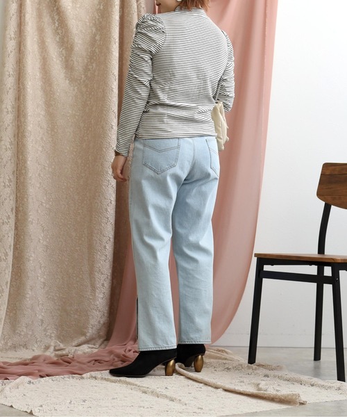 palm RICHE(ポームリシュ)の「起毛ボーダーパワーショルダートップス(Tシャツ/カットソー・レディース・ブラック/オフホワイト/グリーン/キャメル・M)」の8枚目の写真