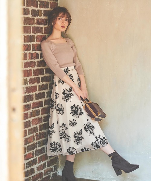 NOELA（ノエラ）の「【WEB限定カラーあり】２色フロッキースカートコーデセット（ワンピース・レディース・ベージュ/ブラウン/ブルー/ボルドー・S/M）」の8枚目の写真