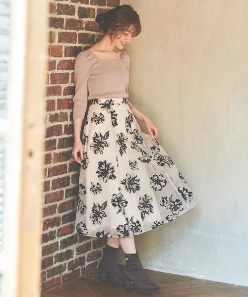 NOELA（ノエラ）の「【WEB限定カラーあり】２色フロッキースカートコーデセット（ワンピース・レディース・ベージュ/ブラウン/ブルー/ボルドー・S/M）」の12枚目の写真