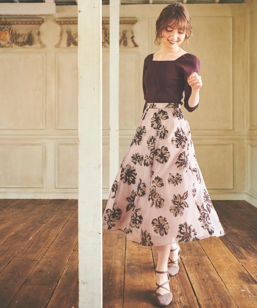 NOELA（ノエラ）の「【WEB限定カラーあり】２色フロッキースカートコーデセット（ワンピース・レディース・ベージュ/ブラウン/ブルー/ボルドー・S/M）」の19枚目の写真