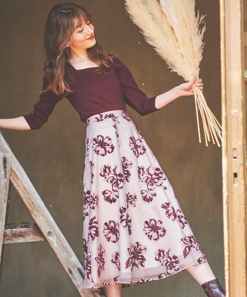 NOELA（ノエラ）の「【WEB限定カラーあり】２色フロッキースカートコーデセット（ワンピース・レディース・ベージュ/ブラウン/ブルー/ボルドー・S/M）」の21枚目の写真