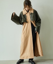 ECRIRE（エクリール）の「【yun_wearコラボ】フェイクレザーショートブルゾン＋フレアロングコートセット（ステンカラーコート）」