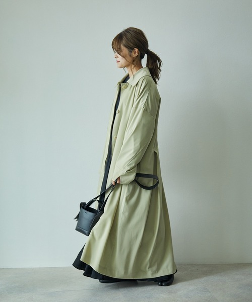 ECRIRE（エクリール）の「【yun_wearコラボ】フェイクレザーショートブルゾン＋フレアロングコートセット（ステンカラーコート・レディース・ベージュ/ブラウン/カーキ/アイボリー・M）」の19枚目の写真