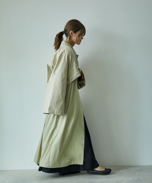 ECRIRE（エクリール）の「【yun_wearコラボ】フェイクレザーショートブルゾン＋フレアロングコートセット（ステンカラーコート・レディース・ベージュ/ブラウン/カーキ/アイボリー・M）」の5枚目の写真