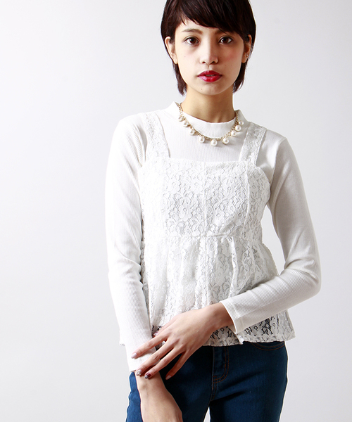 WEGO(ウィゴー)の「WEGO/ビスチェアンサンブルTシャツ(アンサンブル・レディース・オフホワイト/ライトグレー/ライトピンク・FREE)」の1枚目の写真