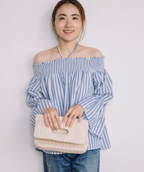 3wayオフショルダーストライプブラウス