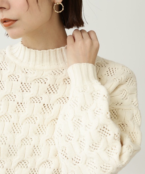 N.（N. Natural Beauty Basic）（エヌエヌナチュラルビューティーベーシック）の「◆柄編みクロップドニット（ニット/セーター・レディース・ピンク/オフホワイト/ダークグリーン・MEDIUM）」の8枚目の写真