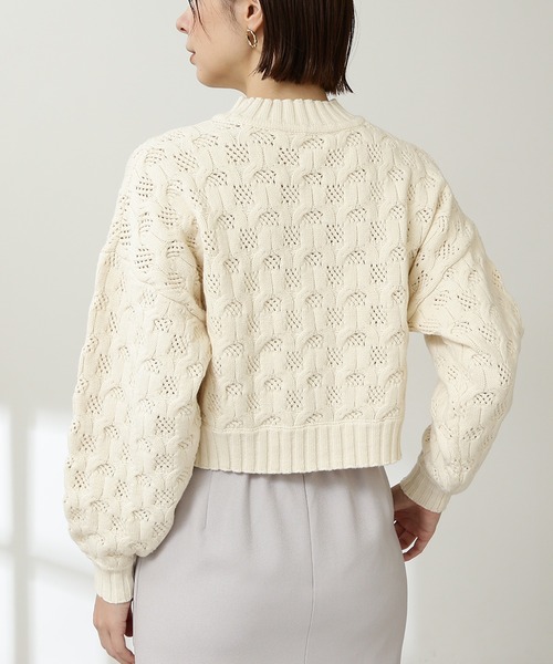 N.（N. Natural Beauty Basic）（エヌエヌナチュラルビューティーベーシック）の「◆柄編みクロップドニット（ニット/セーター・レディース・ピンク/オフホワイト/ダークグリーン・MEDIUM）」の11枚目の写真