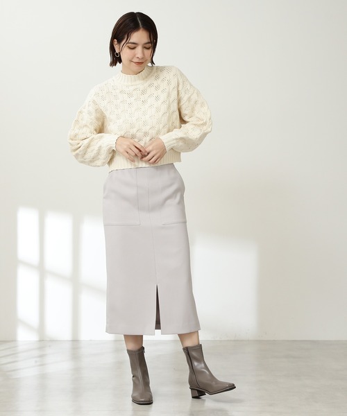 N.（N. Natural Beauty Basic）（エヌエヌナチュラルビューティーベーシック）の「◆柄編みクロップドニット（ニット/セーター・レディース・ピンク/オフホワイト/ダークグリーン・MEDIUM）」の7枚目の写真