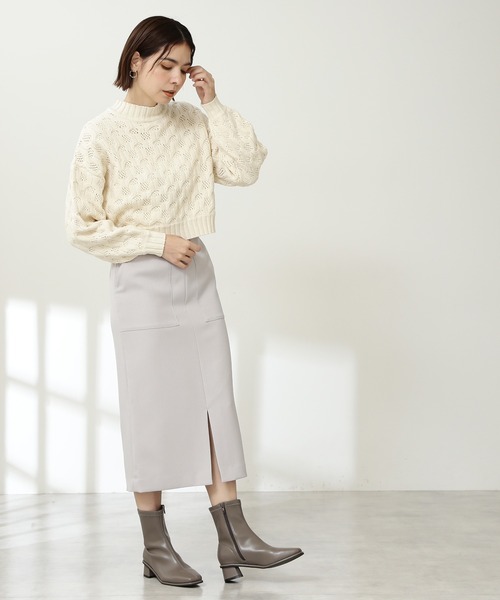 N.（N. Natural Beauty Basic）（エヌエヌナチュラルビューティーベーシック）の「◆柄編みクロップドニット（ニット/セーター・レディース・ピンク/オフホワイト/ダークグリーン・MEDIUM）」の12枚目の写真