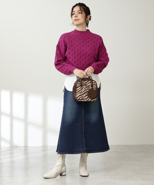 N.（N. Natural Beauty Basic）（エヌエヌナチュラルビューティーベーシック）の「◆柄編みクロップドニット（ニット/セーター・レディース・ピンク/オフホワイト/ダークグリーン・MEDIUM）」の9枚目の写真