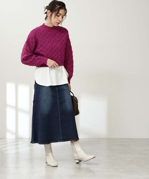 N.（N. Natural Beauty Basic）（エヌエヌナチュラルビューティーベーシック）の「◆柄編みクロップドニット（ニット/セーター・レディース・ピンク/オフホワイト/ダークグリーン・MEDIUM）」の10枚目の写真