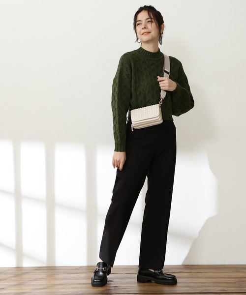 N.（N. Natural Beauty Basic）（エヌエヌナチュラルビューティーベーシック）の「◆柄編みクロップドニット（ニット/セーター・レディース・ピンク/オフホワイト/ダークグリーン・MEDIUM）」の5枚目の写真