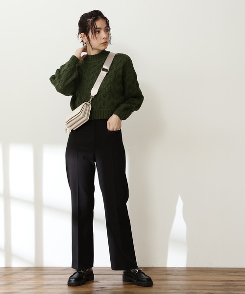 N.（N. Natural Beauty Basic）（エヌエヌナチュラルビューティーベーシック）の「◆柄編みクロップドニット（ニット/セーター・レディース・ピンク/オフホワイト/ダークグリーン・MEDIUM）」の4枚目の写真