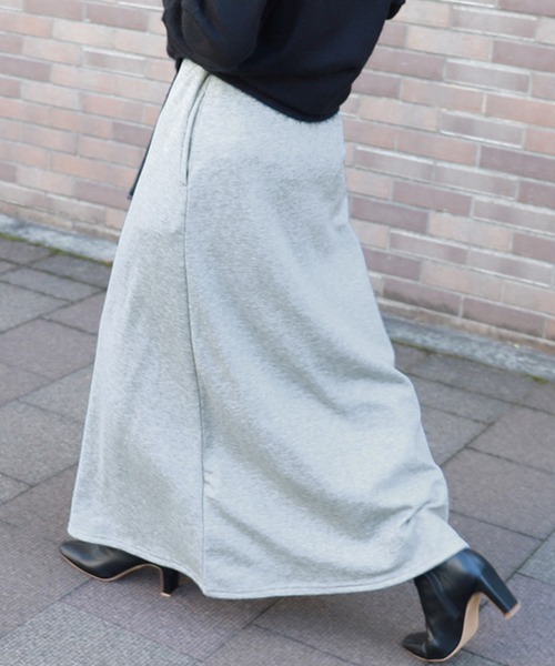 coca（coca）（コカ）の「暖か履き心地抜群裏起毛マキシスカート（スカート・レディース・チャコールグレー/ブラック/グレー/ライトグレー/アイボリー・SHORT/LONG）」の5枚目の写真