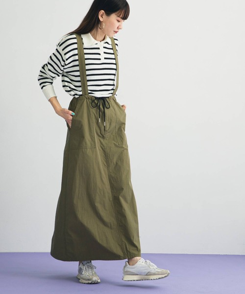 bohmal（ボマール）の「サスペンダー付きミリタリーロングスカート（スカート・レディース・カーキ/ブラック・FREE）」の2枚目の写真