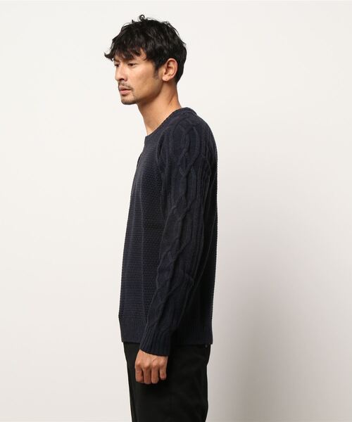 Alexander Julian（アレキサンダージュリアン）の「アレキサンダージュリアンメンズ/ALEXANDER JULIAN：MEN　ウォッシャブル ウール混ポップコーン クルーニット（ニット/セーター・メンズ・ネイビー/アイボリー・X-LARGE/LARGE/MEDIUM）」の4枚目の写真