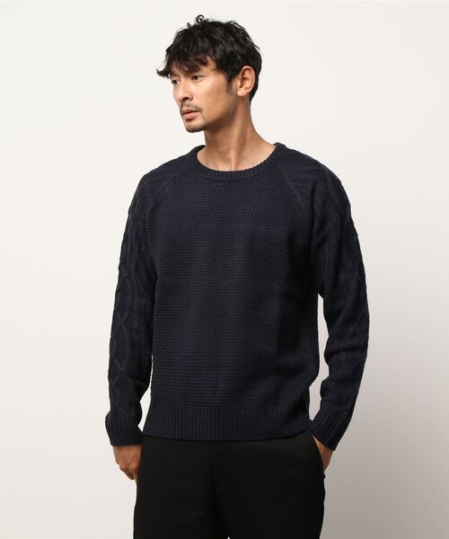 Alexander Julian（アレキサンダージュリアン）の「アレキサンダージュリアンメンズ/ALEXANDER JULIAN：MEN　ウォッシャブル ウール混ポップコーン クルーニット（ニット/セーター・メンズ・ネイビー/アイボリー・X-LARGE/LARGE/MEDIUM）」の5枚目の写真