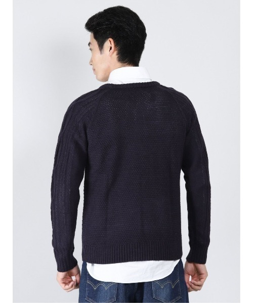 Alexander Julian（アレキサンダージュリアン）の「アレキサンダージュリアンメンズ/ALEXANDER JULIAN：MEN　ウォッシャブル ウール混ポップコーン クルーニット（ニット/セーター・メンズ・ネイビー/アイボリー・X-LARGE/LARGE/MEDIUM）」の9枚目の写真