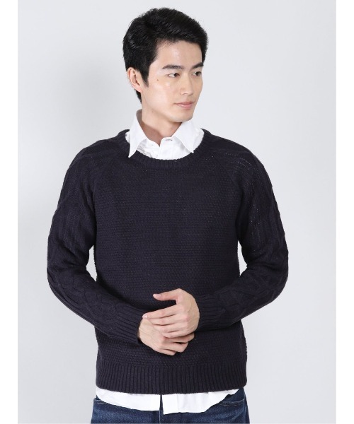 Alexander Julian（アレキサンダージュリアン）の「アレキサンダージュリアンメンズ/ALEXANDER JULIAN：MEN　ウォッシャブル ウール混ポップコーン クルーニット（ニット/セーター・メンズ・ネイビー/アイボリー・X-LARGE/LARGE/MEDIUM）」の10枚目の写真