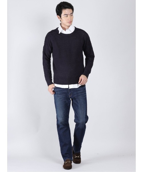 Alexander Julian（アレキサンダージュリアン）の「アレキサンダージュリアンメンズ/ALEXANDER JULIAN：MEN　ウォッシャブル ウール混ポップコーン クルーニット（ニット/セーター・メンズ・ネイビー/アイボリー・X-LARGE/LARGE/MEDIUM）」の11枚目の写真