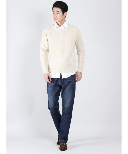 Alexander Julian（アレキサンダージュリアン）の「アレキサンダージュリアンメンズ/ALEXANDER JULIAN：MEN　ウォッシャブル ウール混ポップコーン クルーニット（ニット/セーター・メンズ・ネイビー/アイボリー・X-LARGE/LARGE/MEDIUM）」の18枚目の写真