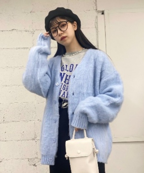 WC(ダブル シー)の「モヘアタッチビッグカーディガン(カーディガン/ボレロ・レディース・ブラック/ピンク/グリーン/ライトパープル/サックスブルー/ホワイト・FREE)」の4枚目の写真