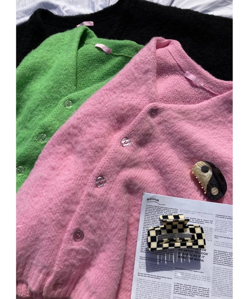 WC(ダブル シー)の「モヘアタッチビッグカーディガン(カーディガン/ボレロ・レディース・ブラック/ピンク/グリーン/ライトパープル/サックスブルー/ホワイト・FREE)」の12枚目の写真