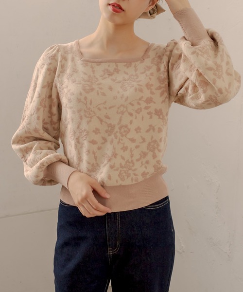 OLIVE des OLIVE（オリーブデオリーブ）の「【WEB限定】お花ふくれジャガードニット（ニット/セーター・レディース・ブラック/サックスブルー/アイボリー/グレー・FREE）」の8枚目の写真