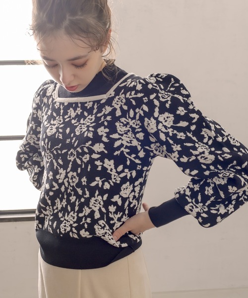 OLIVE des OLIVE（オリーブデオリーブ）の「【WEB限定】お花ふくれジャガードニット（ニット/セーター・レディース・ブラック/サックスブルー/アイボリー/グレー・FREE）」の18枚目の写真