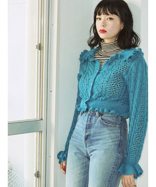 jouetie（ジュエティ）の「フリルカラーケーブル2WAYカーディガン（カーディガン/ボレロ・レディース・ブラック/ピンク/ブルー/グリーン・MEDIUM）」の15枚目の写真