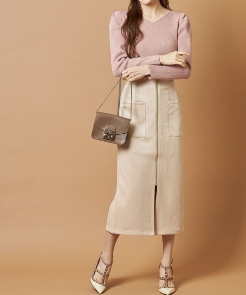 tocco closet（トッコ　クローゼット）の「バックレースアップパワーショルダーリブニットプルオーバー（ニット/セーター・レディース・ピンク系その他/アイボリー/ブラック・M）」の14枚目の写真