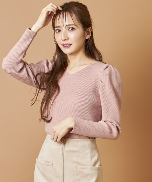 tocco closet（トッコ　クローゼット）の「バックレースアップパワーショルダーリブニットプルオーバー（ニット/セーター・レディース・ピンク系その他/アイボリー/ブラック・M）」の15枚目の写真