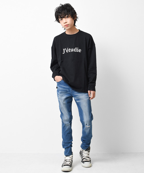 RAT EFFECT（ラットエフェクト）の「jetudieプリント袖リブロングTシャツ（Tシャツ/カットソー・キッズ・カーキ/サックスブルー/オフホワイト/ブラック/グレイッシュベージュ/チャコールグレー・160/130/150/140/120）」の10枚目の写真