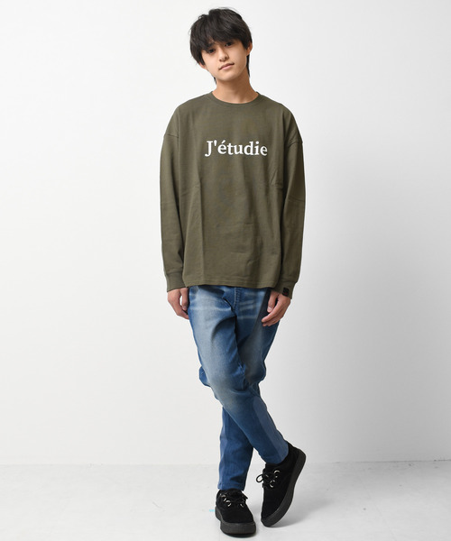 RAT EFFECT（ラットエフェクト）の「jetudieプリント袖リブロングTシャツ（Tシャツ/カットソー・キッズ・カーキ/サックスブルー/オフホワイト/ブラック/グレイッシュベージュ/チャコールグレー・160/130/150/140/120）」の14枚目の写真
