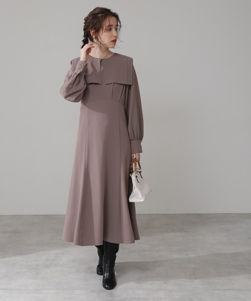 N.（N. Natural Beauty Basic）（エヌエヌナチュラルビューティーベーシック）の「◆スクエアカラーウエストタックワンピース（ワンピース・レディース・ライトグリーン/モカ/ナチュラル・MEDIUM）」の6枚目の写真