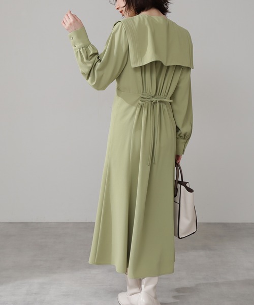 N.（N. Natural Beauty Basic）（エヌエヌナチュラルビューティーベーシック）の「◆スクエアカラーウエストタックワンピース（ワンピース・レディース・ライトグリーン/モカ/ナチュラル・MEDIUM）」の8枚目の写真