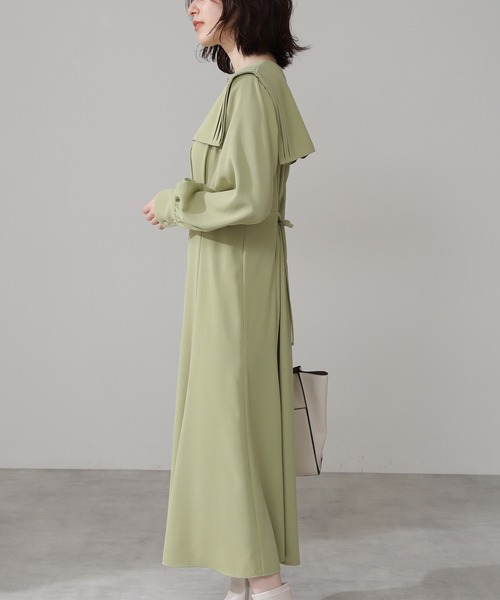N.（N. Natural Beauty Basic）（エヌエヌナチュラルビューティーベーシック）の「◆スクエアカラーウエストタックワンピース（ワンピース・レディース・ライトグリーン/モカ/ナチュラル・MEDIUM）」の14枚目の写真