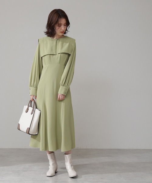 N.（N. Natural Beauty Basic）（エヌエヌナチュラルビューティーベーシック）の「◆スクエアカラーウエストタックワンピース（ワンピース・レディース・ライトグリーン/モカ/ナチュラル・MEDIUM）」の11枚目の写真