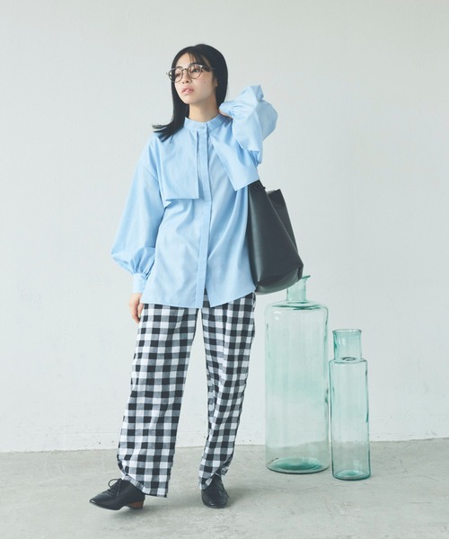 Libra Cue(リブラ キュー)の「ギンガムチェックタックワイドパンツ(スラックス・レディース・ブラック/レッド・FREE)」の6枚目の写真