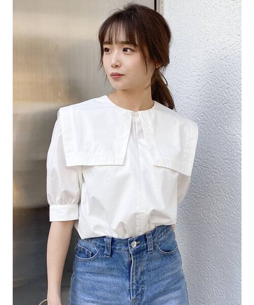 dazzlin(ダズリン)の「ストライプセーラーブラウス(シャツ/ブラウス・レディース・ベージュ/グレー/オフホワイト・FREE)」の2枚目の写真