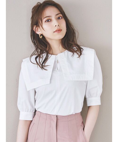 dazzlin(ダズリン)の「ストライプセーラーブラウス(シャツ/ブラウス・レディース・ベージュ/グレー/オフホワイト・FREE)」の4枚目の写真