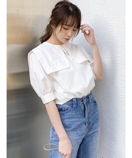 dazzlin(ダズリン)の「ストライプセーラーブラウス(シャツ/ブラウス・レディース・ベージュ/グレー/オフホワイト・FREE)」の9枚目の写真