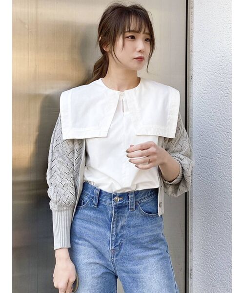 dazzlin(ダズリン)の「ストライプセーラーブラウス(シャツ/ブラウス・レディース・ベージュ/グレー/オフホワイト・FREE)」の14枚目の写真