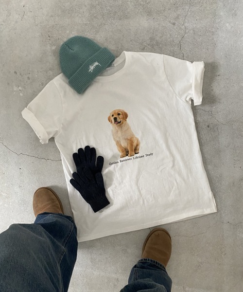 MANGROVE（マングローブ）の「DOGプリントTシャツ（Tシャツ/カットソー・レディース・ホワイト/チャコールグレー・FREE）」の3枚目の写真