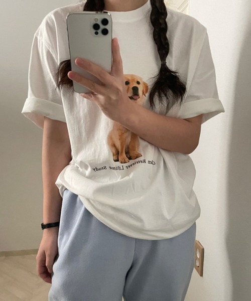 MANGROVE（マングローブ）の「DOGプリントTシャツ（Tシャツ/カットソー・レディース・ホワイト/チャコールグレー・FREE）」の4枚目の写真