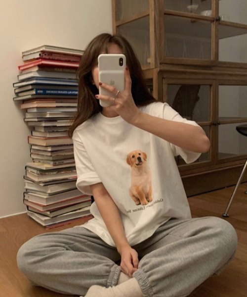 MANGROVE（マングローブ）の「DOGプリントTシャツ（Tシャツ/カットソー・レディース・ホワイト/チャコールグレー・FREE）」の7枚目の写真