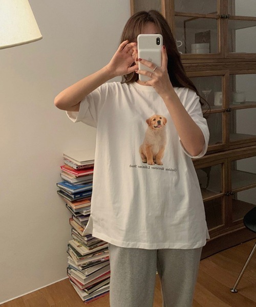 MANGROVE（マングローブ）の「DOGプリントTシャツ（Tシャツ/カットソー・レディース・ホワイト/チャコールグレー・FREE）」の8枚目の写真