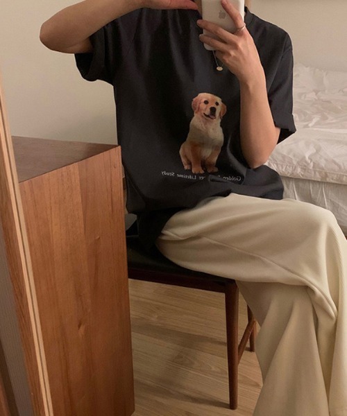 MANGROVE（マングローブ）の「DOGプリントTシャツ（Tシャツ/カットソー・レディース・ホワイト/チャコールグレー・FREE）」の9枚目の写真