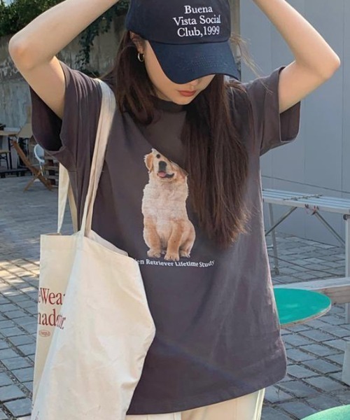 MANGROVE（マングローブ）の「DOGプリントTシャツ（Tシャツ/カットソー・レディース・ホワイト/チャコールグレー・FREE）」の10枚目の写真